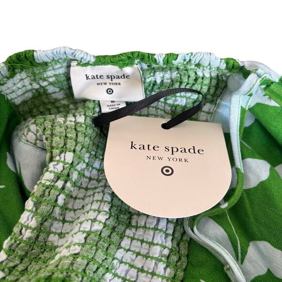 KATE SPADE NY FOR TARGET GREEN FLORAL RUCHED TIE LINEN BLEND TOP MEDIUM NWT. - Picture 7 of 7